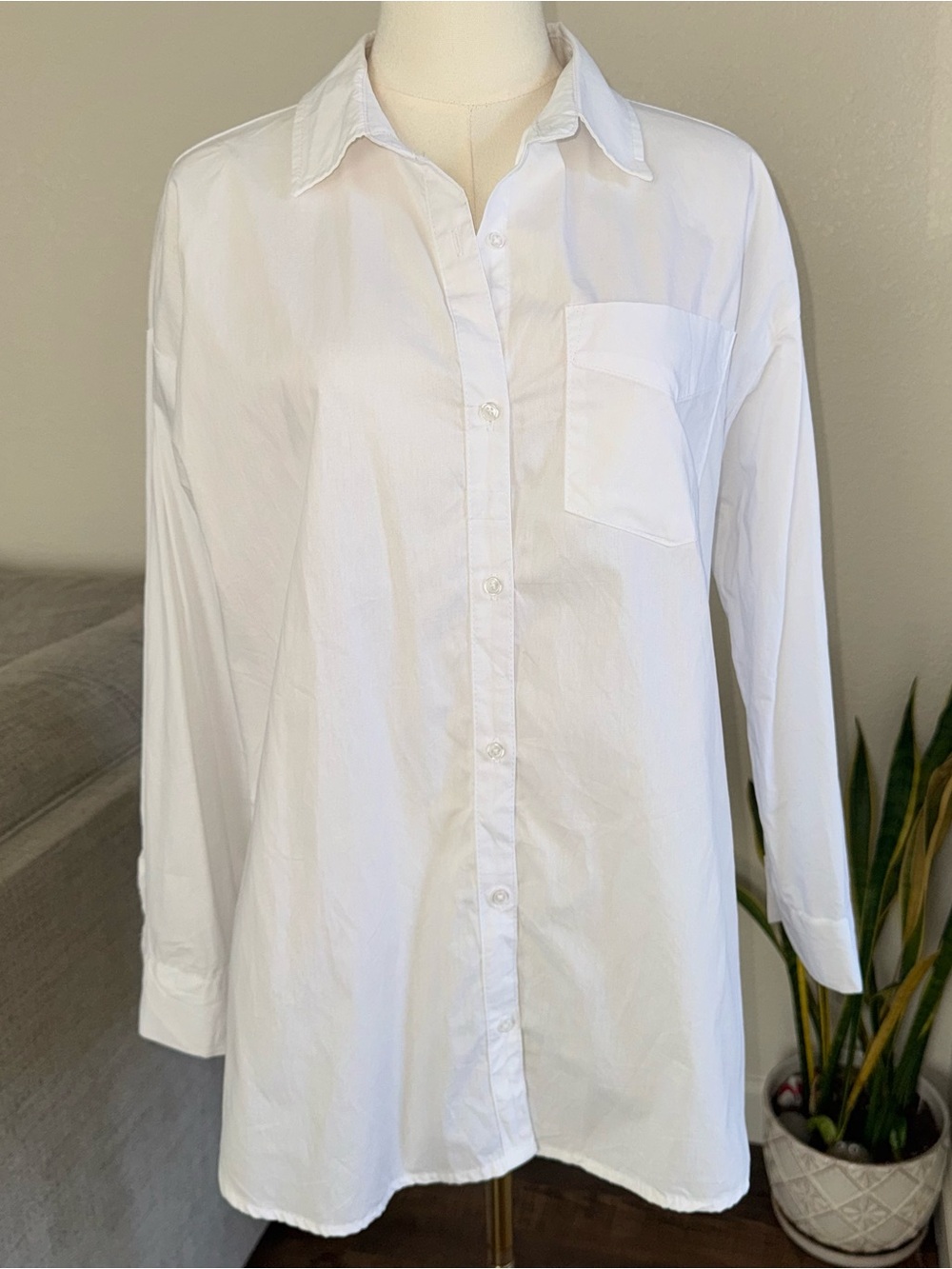 Fashion Nova S White Cotton Button Front Shirt Dress Tunic Small Oversized Boho